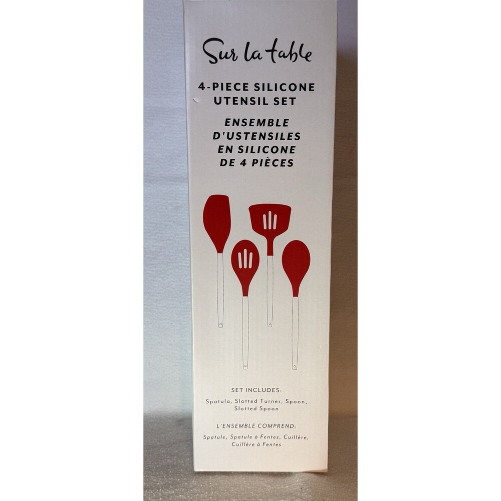 Sur La Table 4-Piece Silicone & Wood Red Utensil Set Spatula Turner Spoon